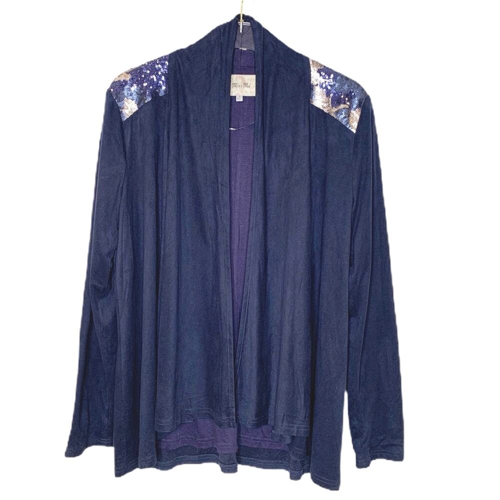 Miss Me Navy Faux Suede Sequin Shoulder Cardigan